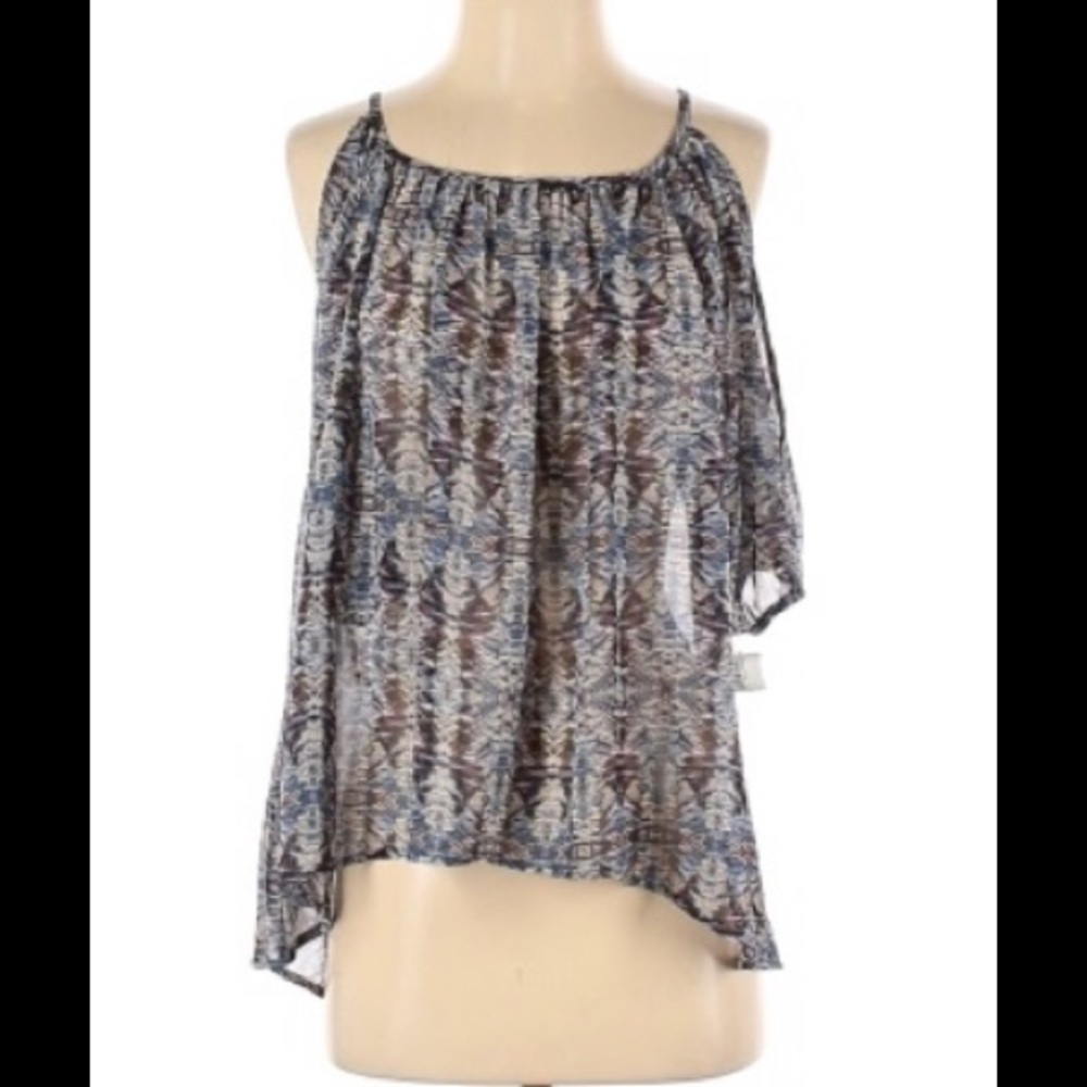Veronica M. Blue/brown/black /white open shoulder design blouse Small